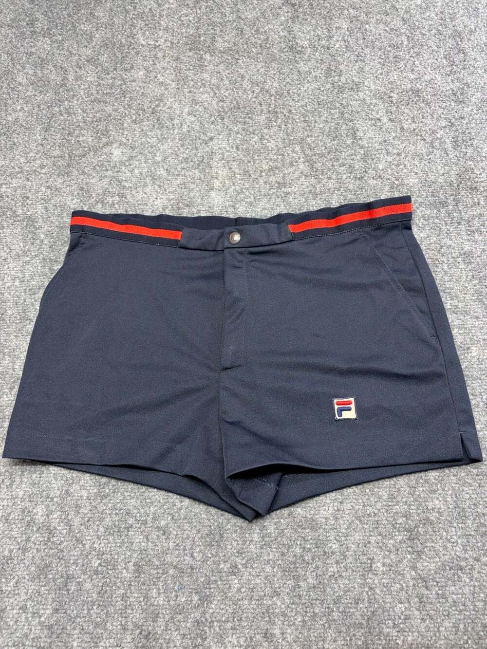 Fila Vintage 80s Tennis Shorts Size 34 Navy Blue Red waist band Bjorn Borg style